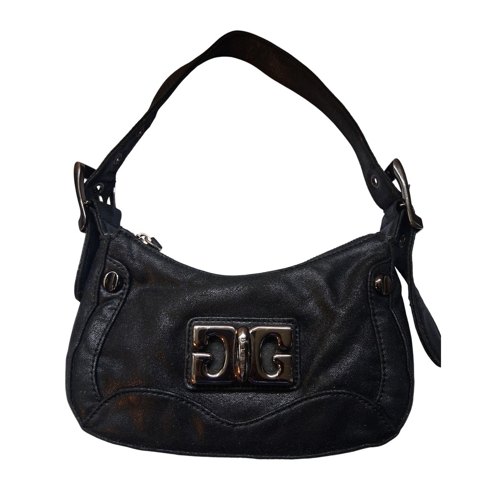 Guess Black Faux Leather Small Shoulder Bag Y2K Metallic GG Logo Leopard Lining